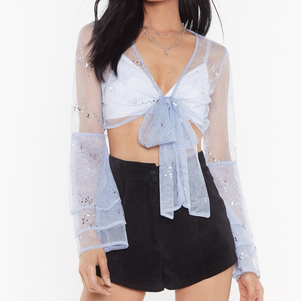 Nasty Gal Work Your Magic Glitter Mesh Crop Top